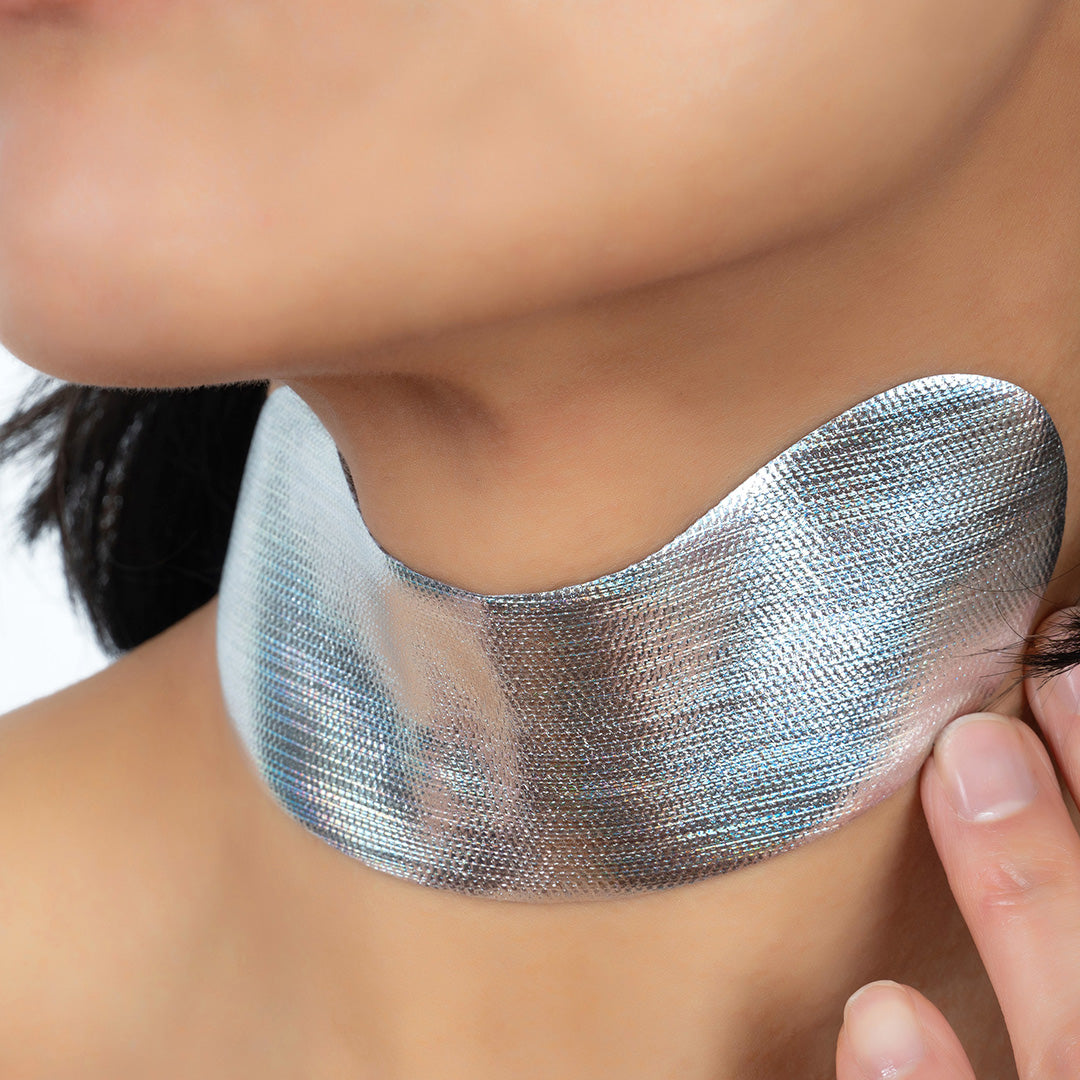 a women wearing a anti aging neck patches