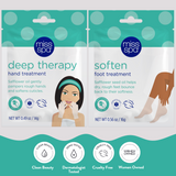 Two packages of miss spa hand and foot treatments with product descriptions and branding.
