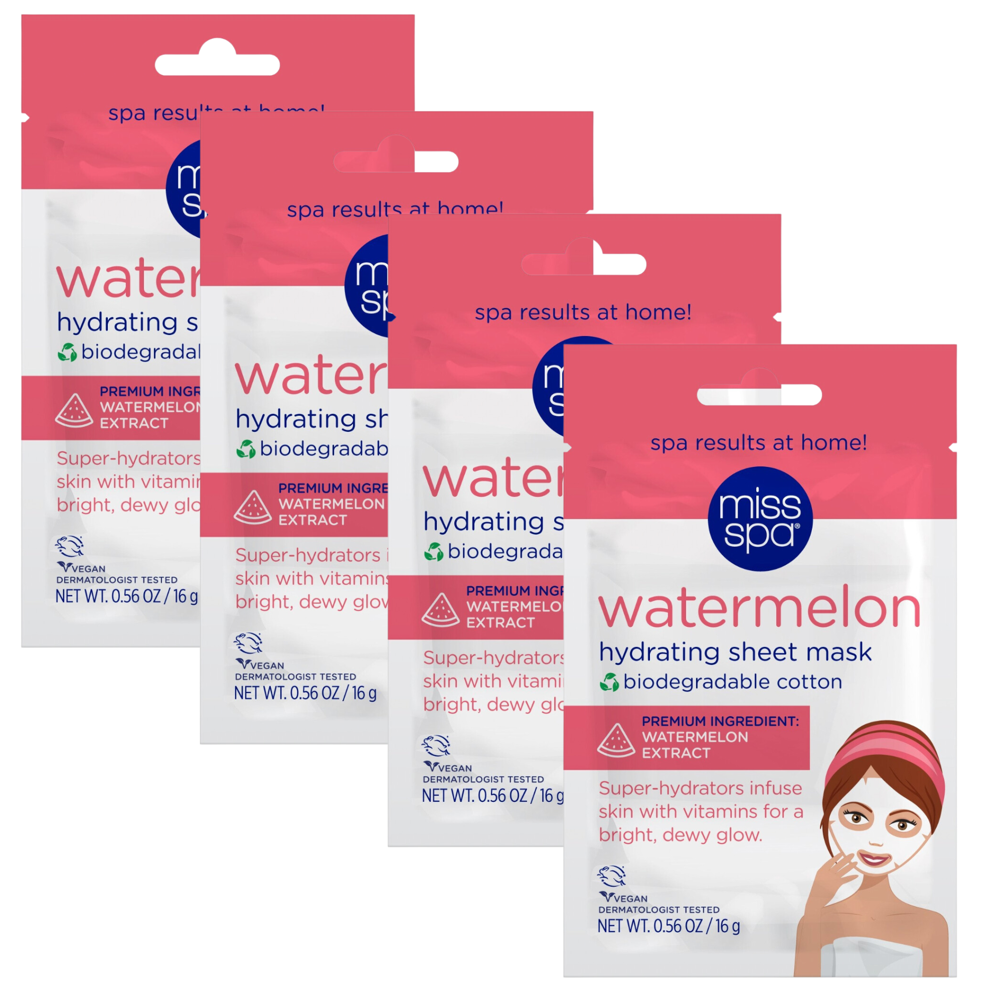 Watermelon Hydrating Sheet Mask 4 Pack